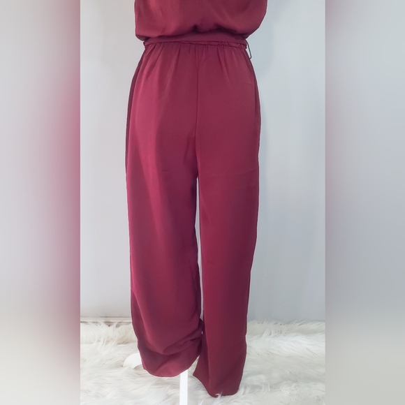 Kirundo Burgundy Sleeveless Ruffle Mock Neck Wide Leg Jumpsuit - Picture 8 of 10